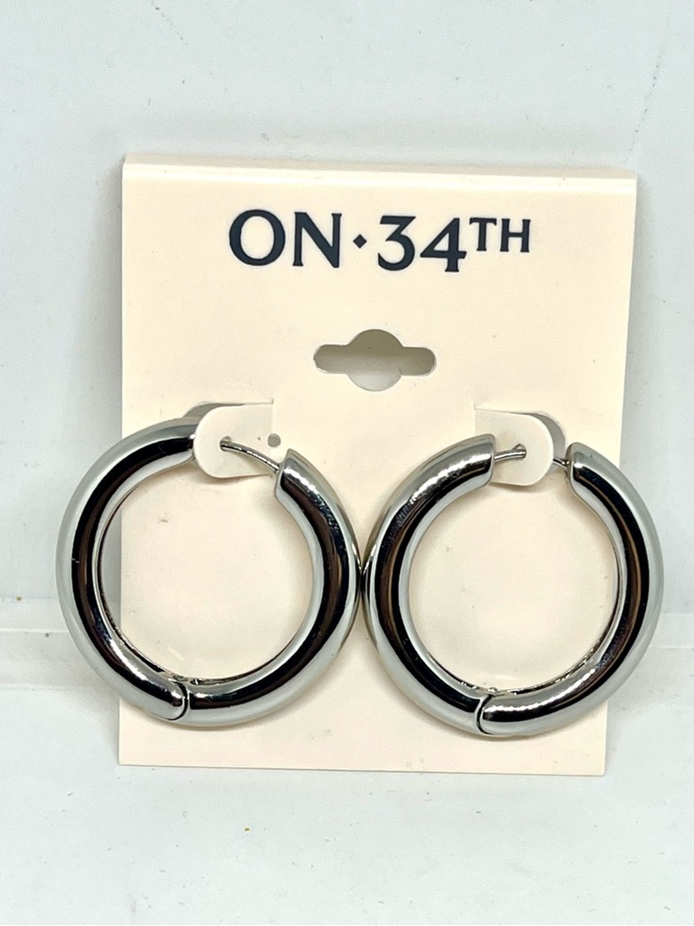 ON·34TH Silver Hoop Earrings - Polished Chunky Hoops